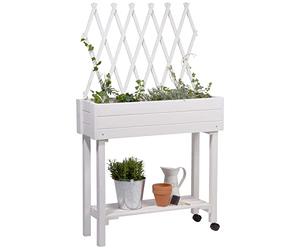 dobar Jardinière surélevée Polyvalente avec tuteur intégré, Table de Jardin Enroulable pour terrasse et Balcon, 79 x 28,5 x 130 cm, épicéa Blanc.