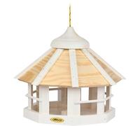 dobar® Mangeoire pour Oiseaux, Flocon de Neige, 8 Angles, à Suspendre, avec silo à Nourriture, en Bois, 40 x 40 x 33 cm, Blanc