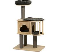 dobar® Mila Grand Arbre à Chat en Bois avec Housses Amovibles de Couleur Anthracite - Arbre à Chat Stable avec Grotte Douillette - 68 x 48 x 116 cm