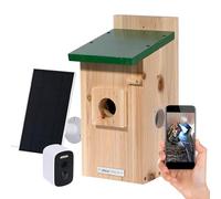dobar® Nichoir Eazy avec caméra WiFi et Panneau Solaire - Observation des Oiseaux avec Aide au Nidification en Bois et Application - Diamètre du Trou d'entrée : 30 mm - Vert