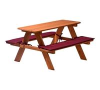 dobar® Table de Pique-Nique pour Enfants - Banc en Bois Massif - Ensemble de sièges pour Enfant avec Coussins Assortis - pour Jardin, terrasse, Balcon - 89 x 79 x 50 cm - Marron/Rouge