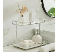 Dobbyby Organiseur de Salle de Bain pour Parfum, Maquillage, présentoir de Rangement pour cosmétiques, Plateaux en Acier Inoxydable doré et en céramique marbre Blanc (2 Niveaux, L, Argent)