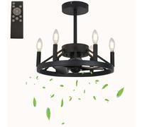 Dobecd Vintage Ventilateurs De Plafond Avec Lampe Intégrée 43cm E12 Bulb Ventilo Plafond Avec Lumière Dc Motor Reversible Lampe Ventilateur Plafond for Kitchen Bedroom Timer 6 Speeds