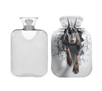 Doberman Bouteille d'eau 3D pour eau chaude avec housse souple 2 L pour lit, mains, pieds, crampes menstruelles, bolsas para agua caliente