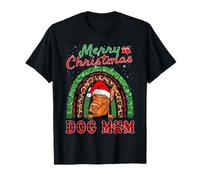 Doberman Christmas Santa Hat Dog Mom Boho Rainbow Xmas T-Shirt
