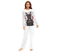 Doberman Ensemble pyjama pour chien criminel à manches longues haut et bas pour femme, Valentines Bulldog Dog Rose Mouth Mugshot, XL
