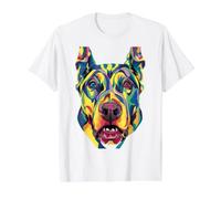 Doberman Géométrique Pop Art Gros Plan Portrait Chiot Face T-Shirt Graphique avec Valeur, Homme, Blanc, S