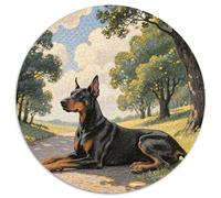Doberman Pinscher 1000 Pièce Jigsaw Puzzles Jeux Éducatifs Soulageur De Stress Chien de Compagnie Puzzle Rond Jeu De Défi Unique pour Adultes Et Enfants 1000pcs (67.5x67.5cm)