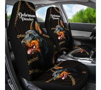 Doberman Pinscher avec Motif Chaîne Dorée 2 Pièces Housses De Siège De Voiture Avant Souple Housse De Sieges Auto Élastiques Housse Couverture Couvre Sieges Universel pour Camion Bus Voitures