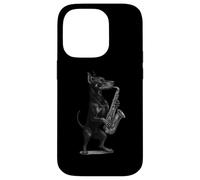 Doberman Pinscher jouant du saxophone Jazz Musique Amoureux des chiens Coque pour iPhone 14 Pro