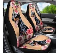 Doberman Pinscher Porte Une Couronne De Fleurs 2 Pièces Housses De Siège De Voiture Avant Confort Housse Couverture Couvre Sieges Durable Siège Avant Housses Universel pour SUV Camion Bus