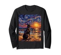 Doberman Pinscher Starry Night Dobie at The Beach Illustration Manche Longue