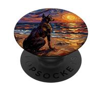Doberman Pinscher Starry Night Dobie at The Beach Illustration PopSockets PopGrip Adhésif