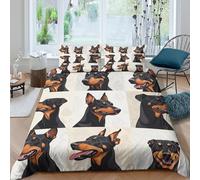 Doberman Portraits Housse de Couette Ultra Douce Microfibre Hypoallergique 3 Pièces Digital Art Style Linge de Lit avec 2 x Taies d'oreiller Confortable for Hommes Enfants Single（140x200cm）