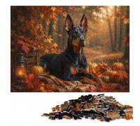 Doberman with Pumpkins in Autumn Setting ｜ Au Puzzle en Bois, 1000 pièces | Cadeau de fin d'année pour adulte avec activité d'intérieur le w nd.