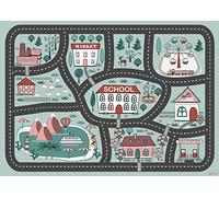 DobleUve Estudio Tapis de Vinyle pour Enfants 03 | Bleu | 95x133 cm | Tapis Enfant Lavable | Antidérapant | Tapis PVC Chambre Enfant