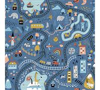 DobleUve Estudio Tapis de Vinyle pour Enfants 05 | Bleu | 200x200 cm | Tapis Enfant Lavable | Antidérapant | Tapis PVC Chambre Enfant