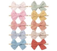 doboi Lot de 10 bandeaux en nylon et coton et lin faits à la main pour nouveau-né, tout-petits, petites filles et enfants 8,9 cm