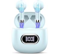 DOBOPO Écouteurs sans fil Bluetooth avec 4 micros ENC, Bluetooth 5.4, HiFi stéréo, 40 heures d'autonomie, écouteurs Bluetooth étanches IP7 avec écran LED, Z-Cyan
