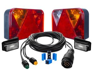 DOBPLAST Kit déclairage 2 Feux arrière 6 Fonctions 2 Feux de gabarit LED Faisceau 5,5m Prise 13 Broches connecteurs Rapides Set Complet arrière Robuste pour remorque Plateau