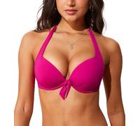 DOBREVA Femme Bikini Push Up Haut Soutien-Gorge avec Armatures Rembourré Sexy Halfter Self Tie Granité Rose 90E