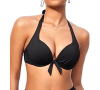 DOBREVA Femme Bikini Push Up Haut Soutien-Gorge avec Armatures Rembourré Sexy Halfter Self Tie Noir 85B