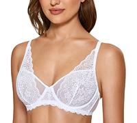 DOBREVA Femme Soutien Gorge Minimiseur Forte Poitrine Transparent avec Armature Dentelle Bralette Blanc 95D
