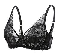 DOBREVA Femme Soutien Gorge Minimiseur Forte Poitrine Transparent avec Armature Dentelle Bralette Noir 95C