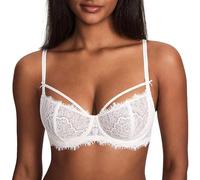 DOBREVA Femme Soutien Gorge Push Up Balconnet Grande Taille avec Armatures Sexy Dentelle Demi Blanc de Coco 100C