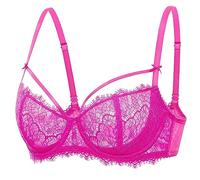 DOBREVA Femme Soutien Gorge Push Up Balconnet Grande Taille avec Armatures Sexy Dentelle Demi Fuchsia Brillante 100F