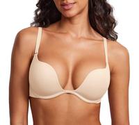 DOBREVA Femme Soutien-Gorge Push Up Deep Plunge avec Armature Sexy Rembourré Beige 95C