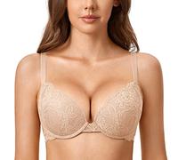DOBREVA Femme Soutien Gorge Push Up Dentelle avec Armatures Plongeant Rembourré Moulé Beige 85C