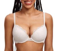 DOBREVA Femme Soutien Gorge Push Up Dentelle avec Armatures Plongeant Rembourré Moulé Blanc de Coco 100D