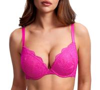DOBREVA Femme Soutien Gorge Push Up Dentelle avec Armatures Plongeant Rembourré Moulé Rose Pailleté 100B