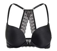 DOBREVA Femme Soutien Gorge Push Up Rembourré avec Armature Fermeture Devant Decollete Plongeant Dos Croisé Noir 90A