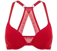 DOBREVA Femme Soutien Gorge Push Up Rembourré avec Armature Fermeture Devant Decollete Plongeant Dos Croisé Rouge à lèvres 85E