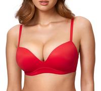 DOBREVA Femme Soutien Gorge Push Up sans Armature Invisible Decollete Plongeant Confortable Rouge Profond 90B