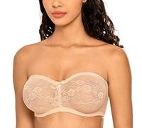 DOBREVA Femme Soutien Gorge sans Bretelles Grande Taille avec Armature Bandeau Transparent Beige 105C