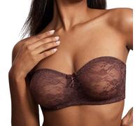DOBREVA Femme Soutien Gorge sans Bretelles Grande Taille avec Armature Bandeau Transparent Noisette 90E