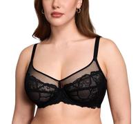 DOBREVA Femme Soutien Gorge Transparent avec Armature Minimiseur Dentelle Bralette Noir 95A