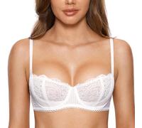DOBREVA Femme Soutien Gorge Transparent avec Armature Sexy en Dentelle de Cils à Bretelles Convertibles Blanc 100C
