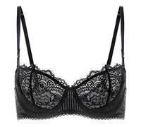 DOBREVA Femme Soutien Gorge Transparent avec Armature Sexy en Dentelle de Cils à Bretelles Convertibles Noir 85D