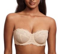 DOBREVA Soutien Gorge Femme sans Bretelles avec Armature Transparent Sexy Bretelle Amovible Beige 85E