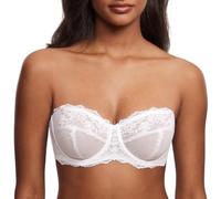 DOBREVA Soutien Gorge Femme sans Bretelles avec Armature Transparent Sexy Bretelle Amovible Blanc 90D