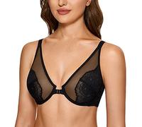 DOBREVA Soutien-Gorge Fermeture Devant Dentelle Grande Taille avec Armatures Femme Noir 90C