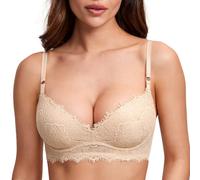 DOBREVA Soutien Gorge Push up Rembourré sans Armature Sexy Maintien avec Dentelle de Cils Beige 85C