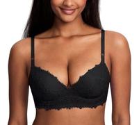 DOBREVA Soutien Gorge Push up Rembourré sans Armature Sexy Maintien avec Dentelle de Cils Noir 100B