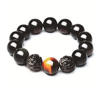 d'obsidien Noir, Double piyao Nature Naturel Rain-en-Ciel oculaire d'obsidien de l'obsidien cristallin de Talisman, Obsidienne, 14 mm