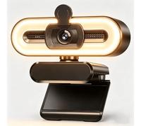 Dobuhont Webcam 4K avec lumière, caméra d'ordinateur avec cache de confidentialité et microphone antibruit, webcam USB pour PC/ordinateur portable/Mac/moniteur, luminosité réglable, Plug & Play