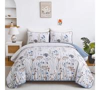 Dobuyly Parure de lit 3 pièces en Microfibre Douce et légère pour Grand lit, Motif Floral botanique, pour Toutes Les Saisons, 243,8 x 228,6 cm, Bleu